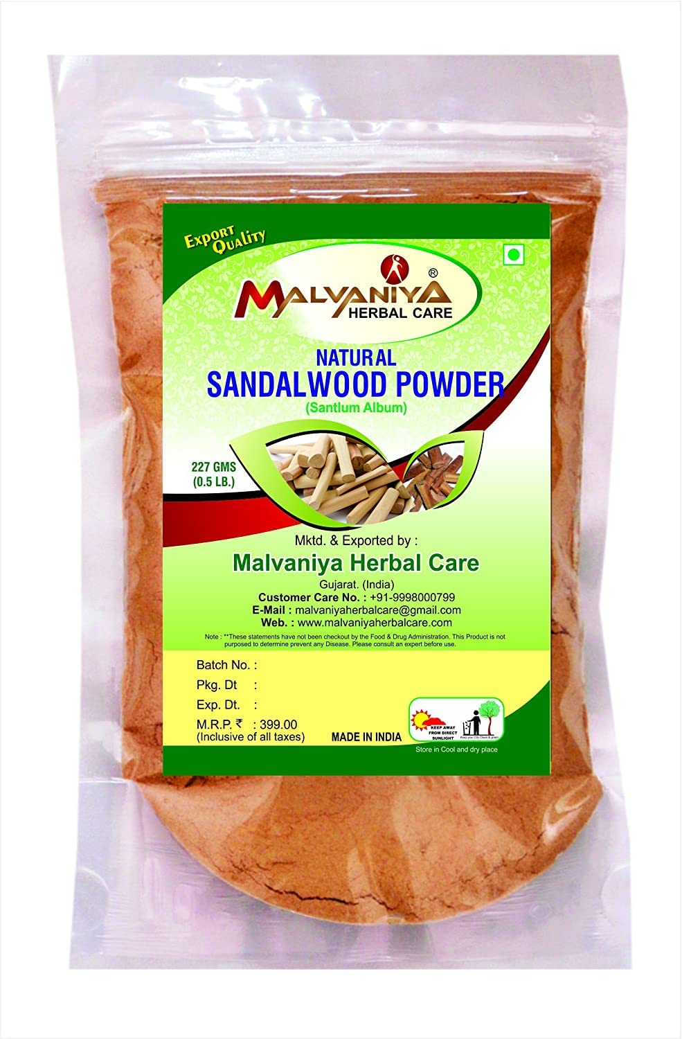 MALVANIYA Herbal Care Natural Sandalwood/Chandan Powder for Glowing Skin (227 g)