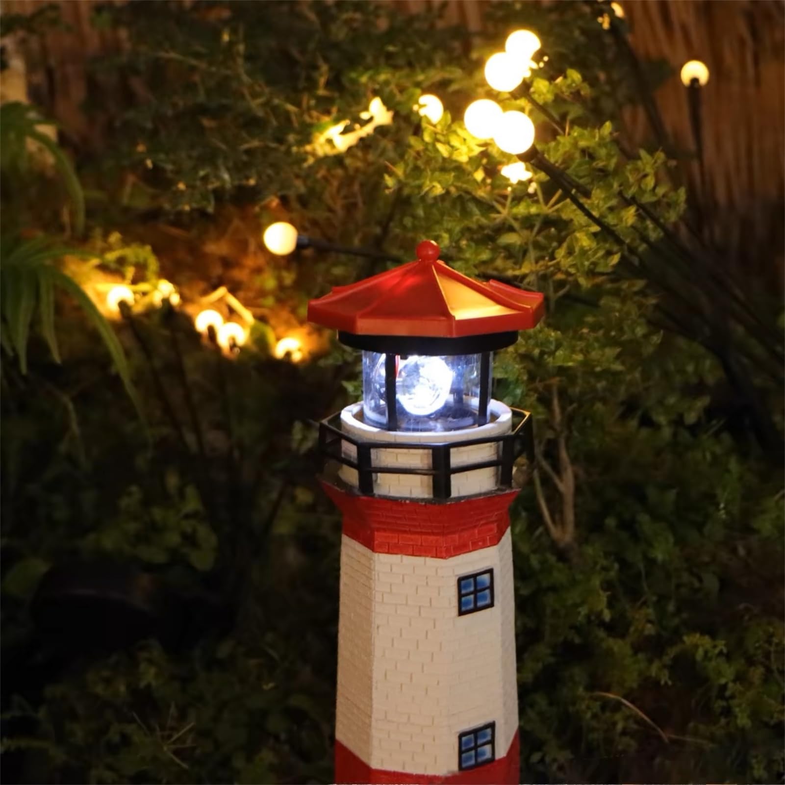 Tissting Solar Lighthouse Light, Rotating LED Solar Powered Garden Lamp with Bright Beacon IP65 Waterproof for Outdoor Patio Pathway Yard Decoration