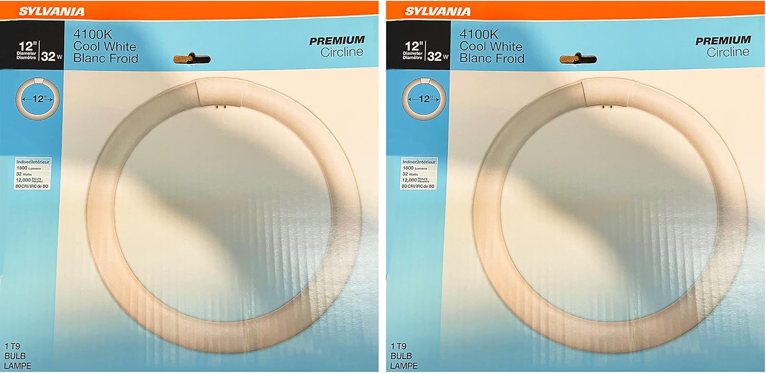 SYLVANIA (2 Pack) 23521 Cool White Premium Circline Fluorescent T9 Circle 12 inch Diameter, 32 watts, 4100K, 1800 lumens, 80 CRI Fluorescent Light Bulb