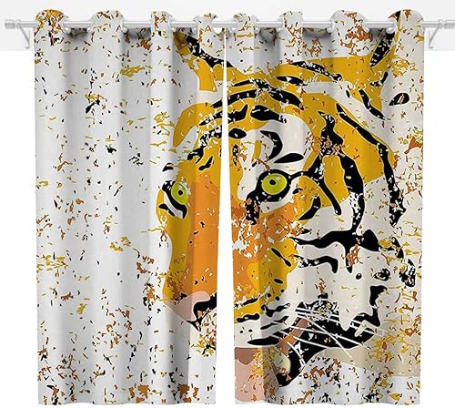 Miniatura 3 de Cortinas de decoración de animales para sala elegantes modernas, 2 paneles, cortinas naranjas, elegante decoración de dormitorio negro de 85