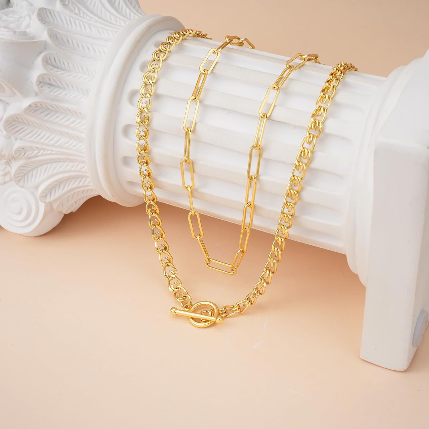 Layered Necklaces for Women 14k Gold Plated Chain Choker Necklace Trendy Dainty Toggle Clasp Chunky Cuban Link Paperclip Chain Jewelry Gift - Image 8