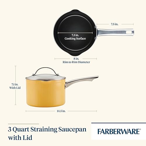 Miniatura 2 de Farberware Style - Cacerola antiadherente con tapa, apta para lavavajillas, 3 cuartos de galón, color amarillo