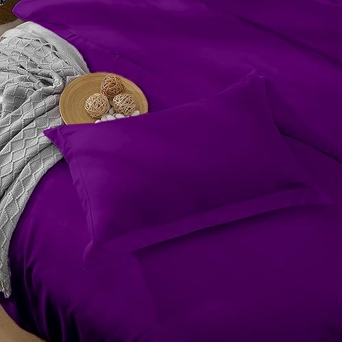 Miniatura 4 de Juego de funda de edredón color morado, tamaño Queen de 90 x 90 pulgadas, de algodón egipcio, suave y transpirable, con cierre de cremallera oculto