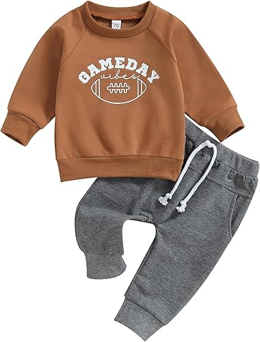 Miniatura 1 de Lamuusaa Conjunto de fútbol para bebé niño y niño, sudadera con cuello redondo para el día del juego, sudadera con pantalones deportivos para otoño