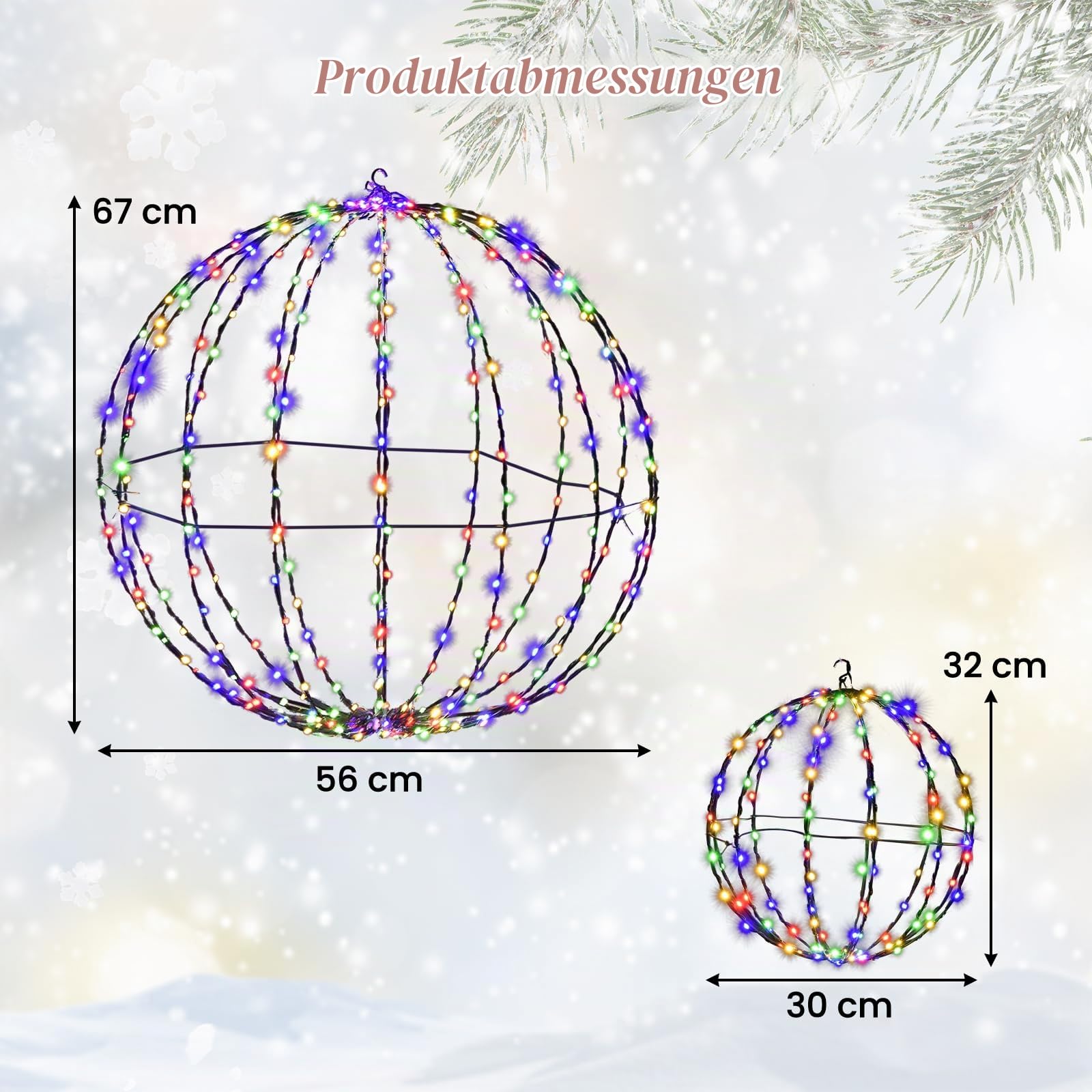 SOARS 2er Set LED Kugel, Weihnachtsbeleuchtung Außen mit 440 mehrfarbigen LEDs, Leuchtkugel Lichterkugel wetterfest, Weihnachtsdeko Outdoor & Indoor, Dekokugel Weihnachten φ 30cm / 56cm