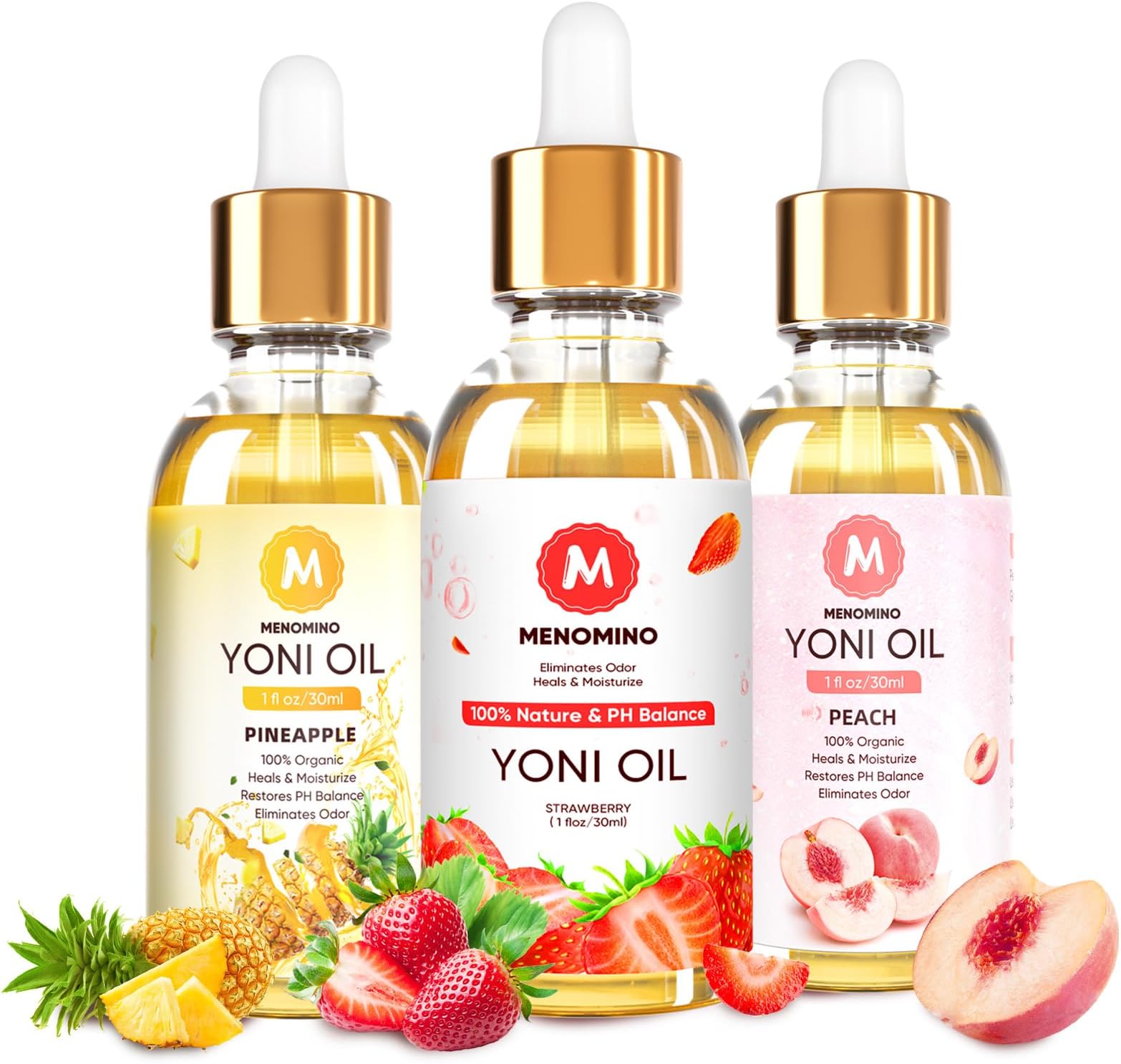 3 Pack Yoni Oil Feminine Oil for Women pH Balance - Feminine Deodorant with Pineapple Peach Strawberry Essential Oil, 1 fl oz/pc