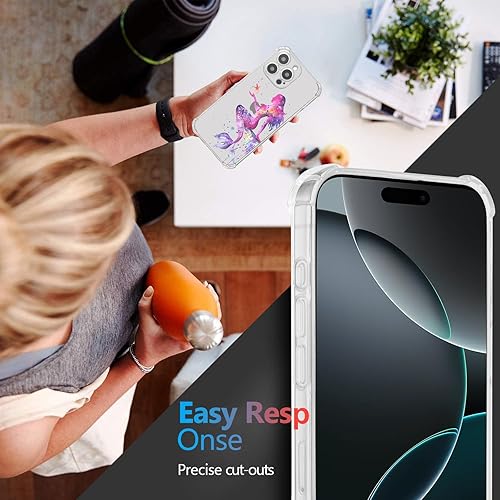 Vista 108 de Roemary Funda púrpura para iPhone 14 Pro Max con diseño de caballo azul, patrón de acuarela con protector de pantalla