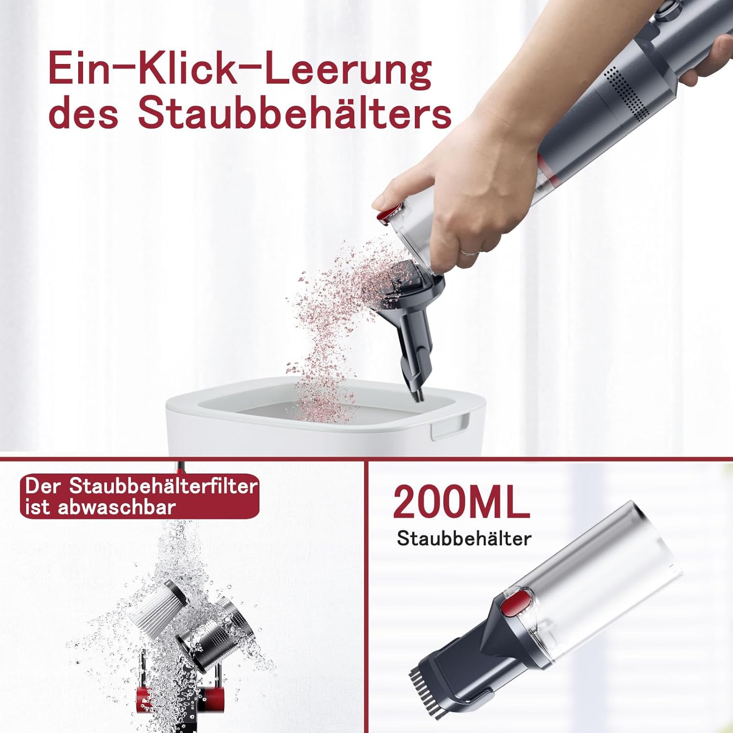 SmartAI H5 Handheld Vacuum Cleaner with one-click dustbin emptying and washable filter