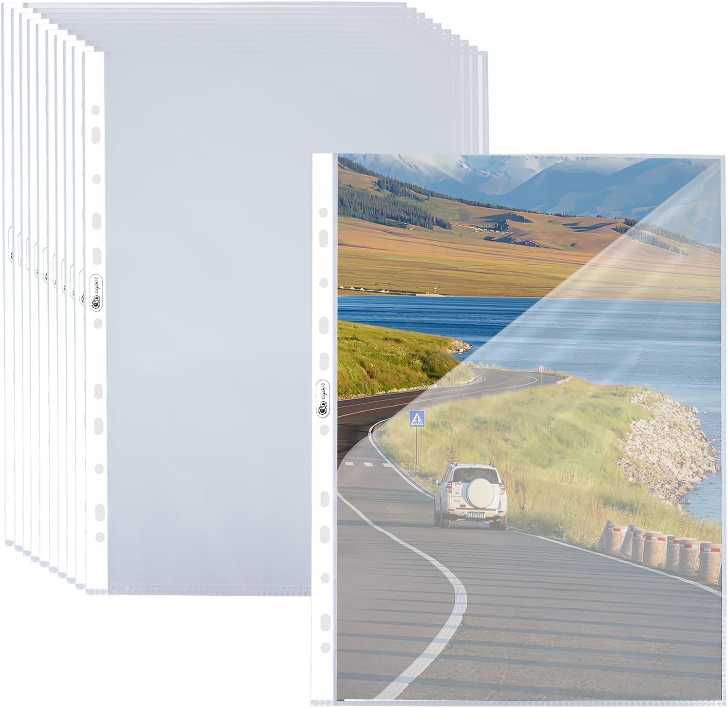 100 PCS A4 Punched Pockets, 45 Micron Heavy Duty Poly Plastic Sleeves, Top & Half-Side Opening, Clear File Folders with 11 Holes, Durable Document Protectors for Office, School, and Home