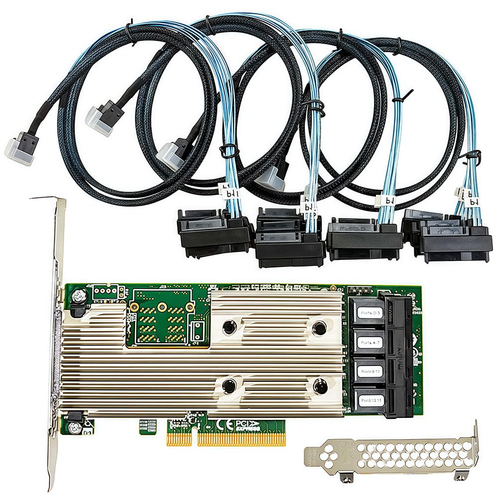 SAS HBA Card Compatible with LSI 9305-16i IT Mode PCIe SATA Expansion Card, 16-Port 12Gbps PCIe 3.0, Expander Support, HBA Controller with 4X SFF-8643 to 8482 SAS Cables for ZFS TrueNAS unRAID NAS