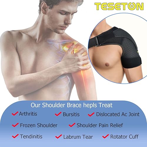 Miniatura 2 de TESETON Soporte de hombro para hombres y mujeres, manga de compresión de hombro para aliviar el dolor, soporte de puño rotador