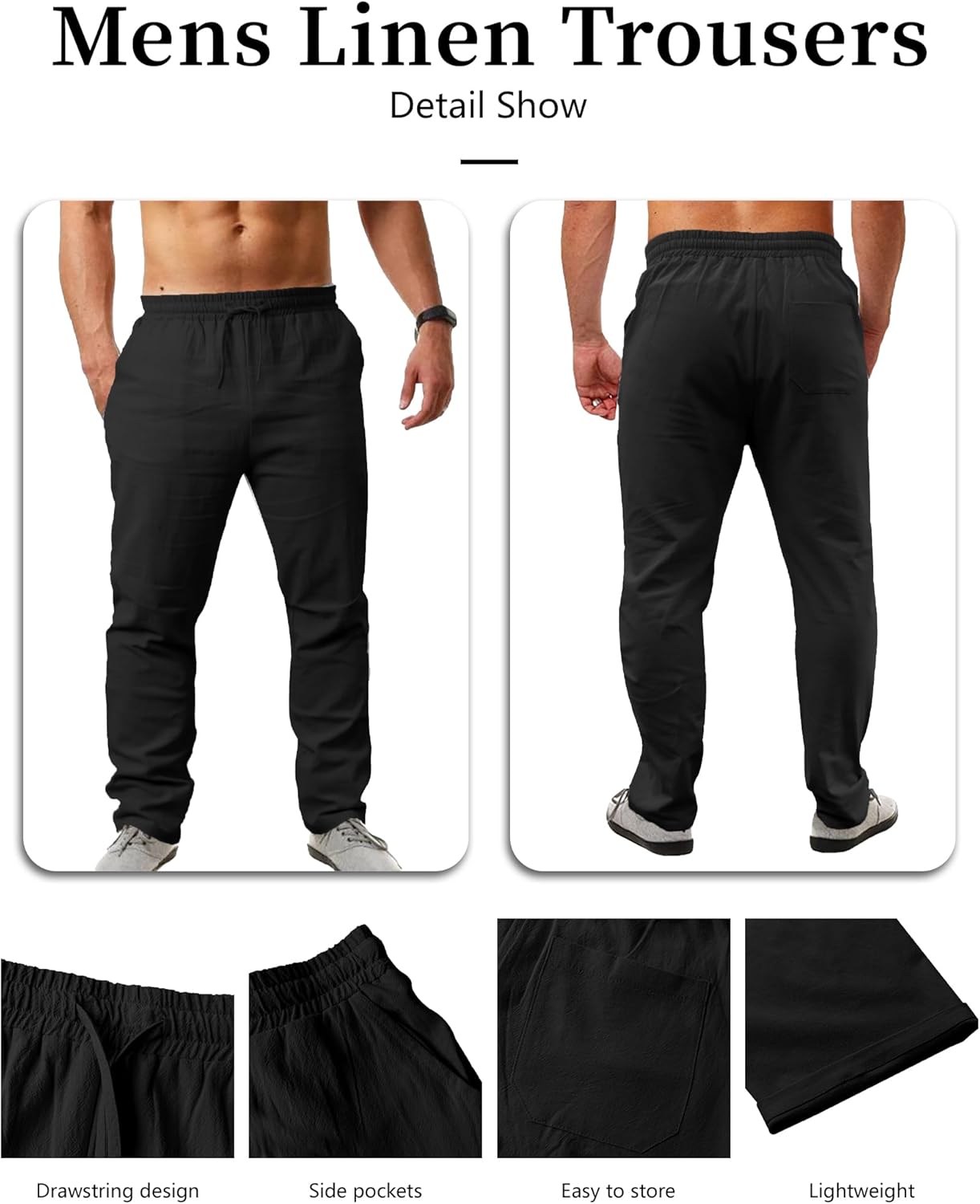 NANAMEEI Men's Cotton Linen Trousers Loose Fit Mens Drawstring Trousers Mens Yoga Pants 4 71PeDesMrfL. AC SL1500