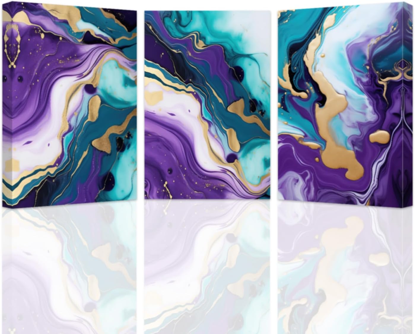 SWQYLB 3-Piece Abstract Marble Canvas Prints - Purple Wall Art for Bedroom & Bathroom (Teal, 12x16 Inches, Framed)