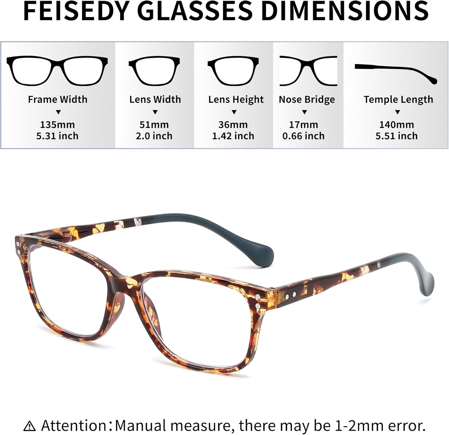 FEISEDY 2 Pack Retro Blue Light Blocking Reading Glasses Rectangular Tortoise Frame B0369