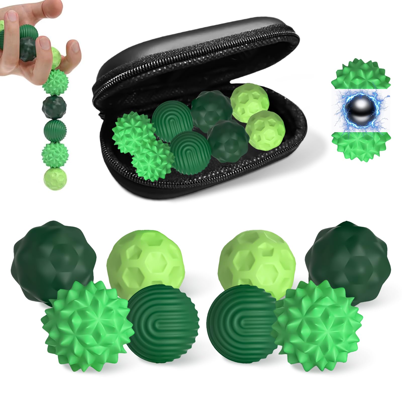 8 Stück Magnetische Fidget Toys Set – mit 4 Silikonhülle Modelle & Aufbewahrungsbox, Anti Stress Spielzeug Ball für Kinder und Erwachsene, Ideen für Konzentrationshilfe & Sensorikspielzeug (Grün)