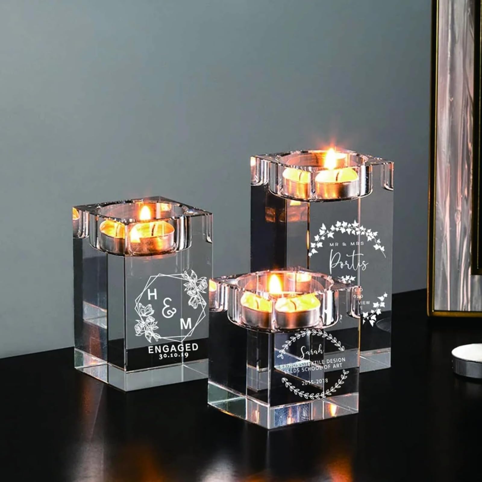 MXN Personalisierter 3D-Foto-Kristall-Kerzenhalter Mit Bild, Gravur - Geschenk für Geburtstag, Weihnachten, Muttertag (3D, 5 x 12 cm)