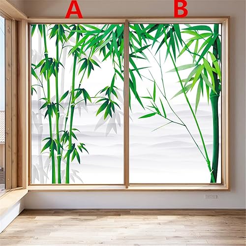 Vista 2 de Lámina decorativa para ventana, privacidad con plantas verdes, de bambú, adhesivos estáticos para ventanas, sin pegamento, esmerilados, tintado