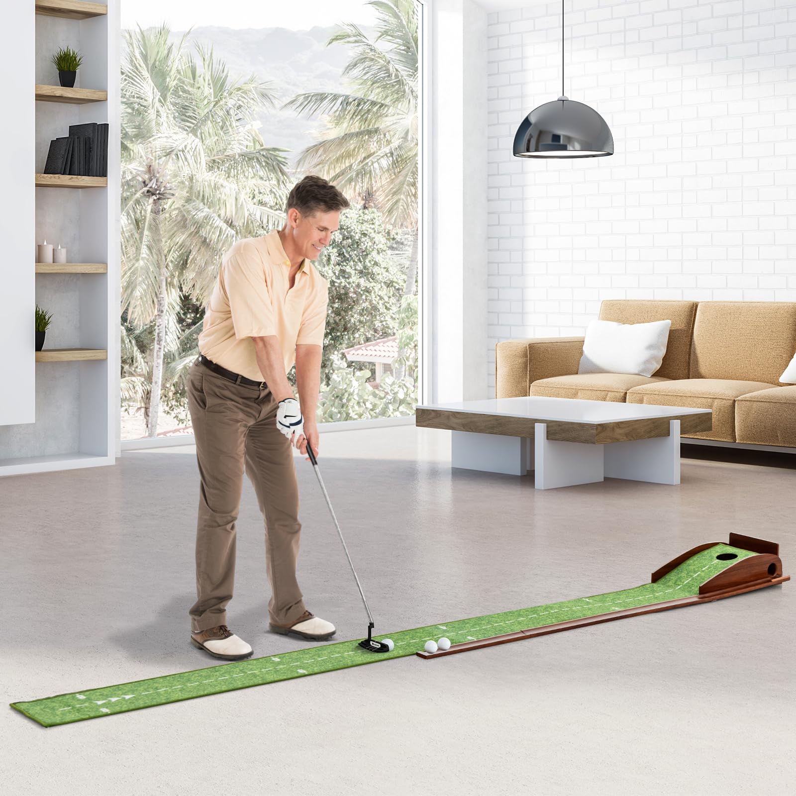 COSTWAY Mini Golf, Alfombra de Putting de Entrenamiento de Golf Interior y Exteriores, 1/2/3 Tamaños De Orificios, Retorno automático de la Bola, 3 Pelotas, Cesped de Minigolf (1 Orificio)