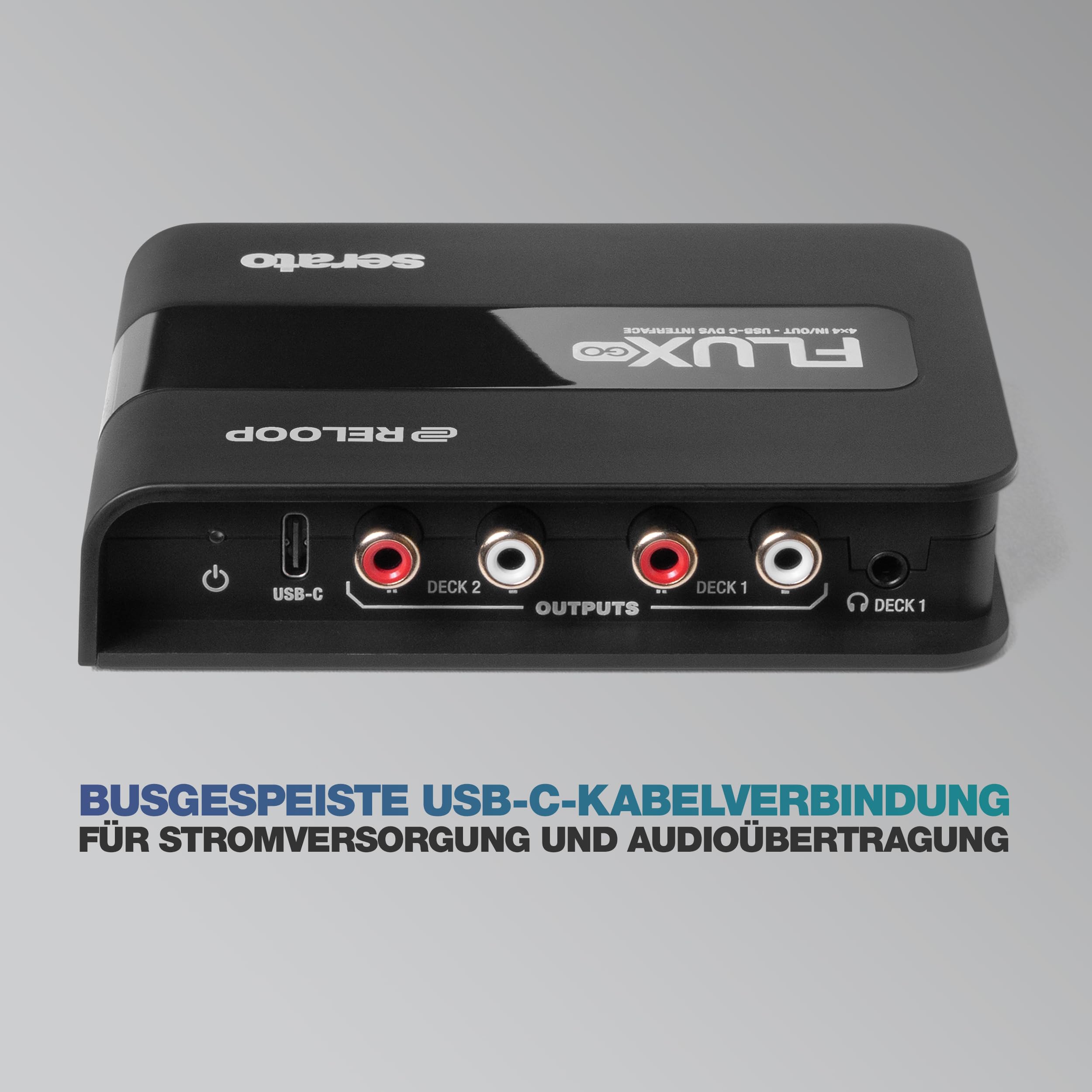Reloop Flux Go - Studio-Soundkarte mit 24-bit(class compliant) für kristallklaren Sound und ultra-niedrige Latenz