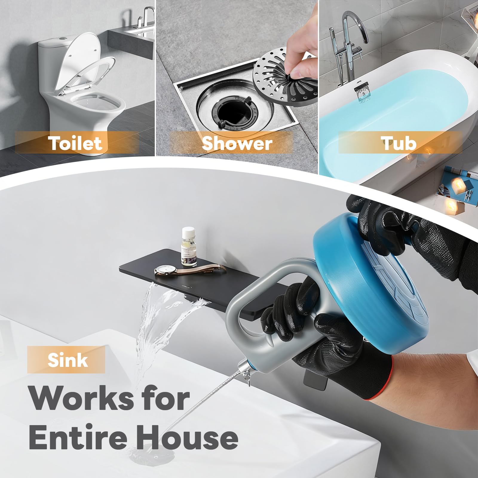 Molla Sonda Sturatubi 10M, Riutilizzabile Sonda Sturatubi Professionale con guanti,Stura Lavandini e Scarichi Kit di Attrezzi per Fognature, Cucine, Bagni, WC e tubi di Scarico Intasat