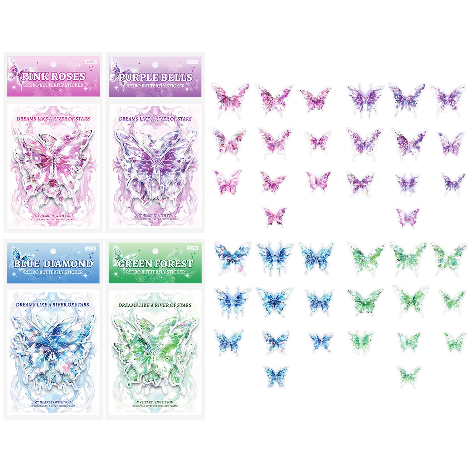 LdawyDE Pegatinas Scrapbooking, 80 Piezas Pegatinas Mariposas Pegatinas de Mariposa con Stickers Decorativas DIY para álbumes de Recortes Invitaciones Álbum de Fotos Calendario Pared