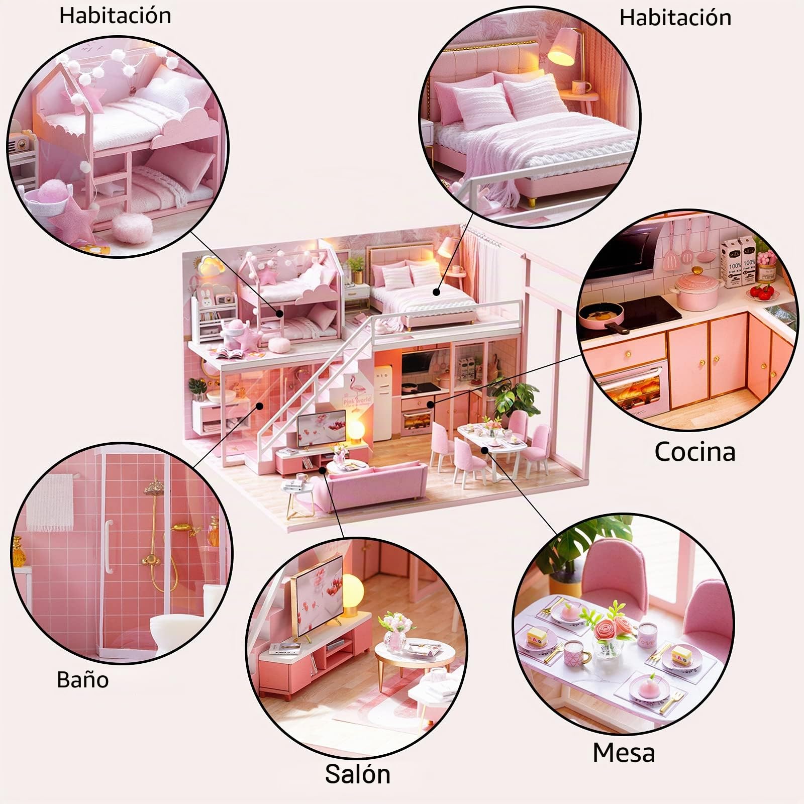 Cuteroom lemogo Wooden Dollhouse - Muebles DIY Assembling House Miniature Crafts Toys - Handmade Minimalist Apartment - for Children and Teens