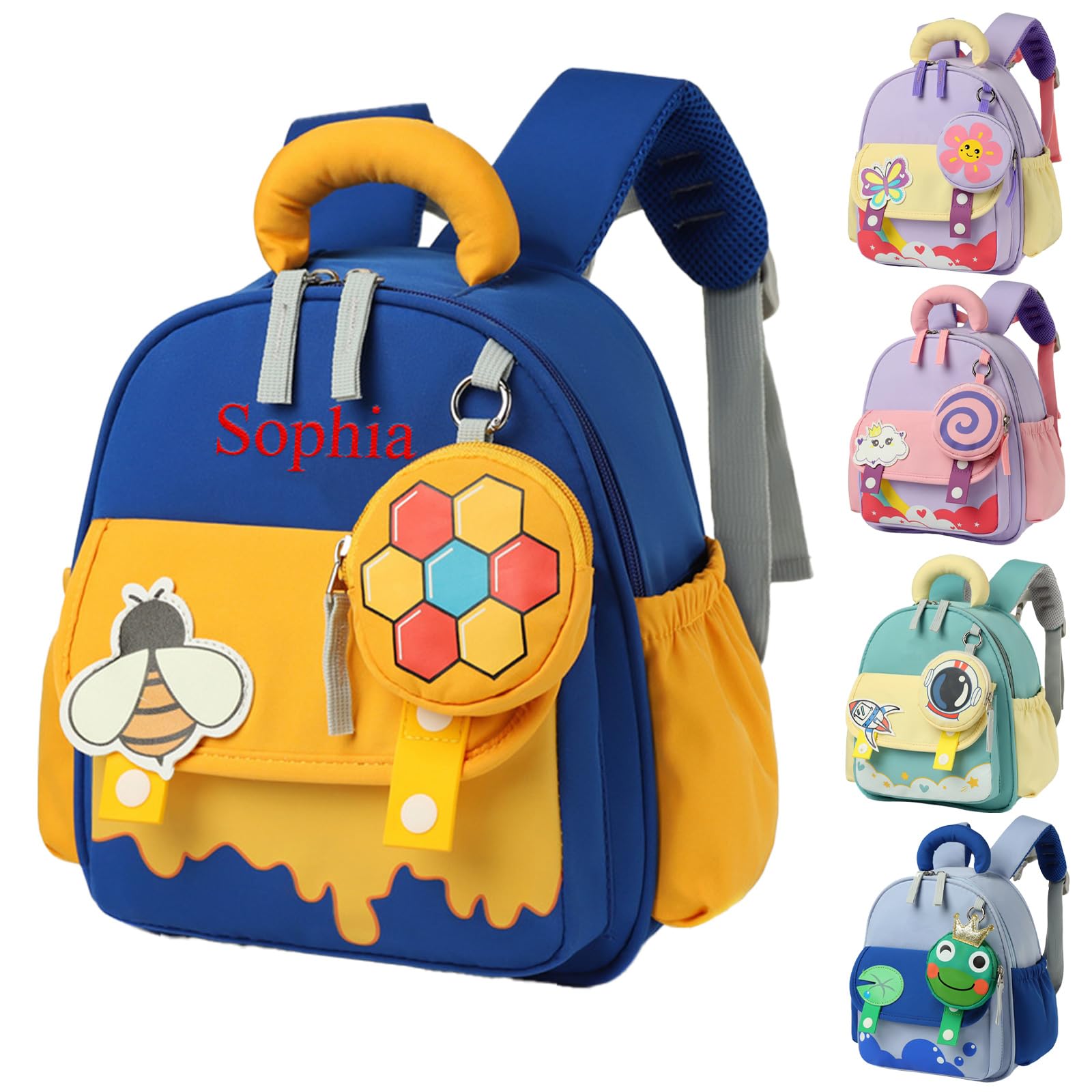 Generico Zaino personalizzato con nome ricamato per bambini, zaino asilo nido e materna, leggero e pratico per maschi e femmine, idea regalo originale per compleanno e rientro a scuola (Le api)