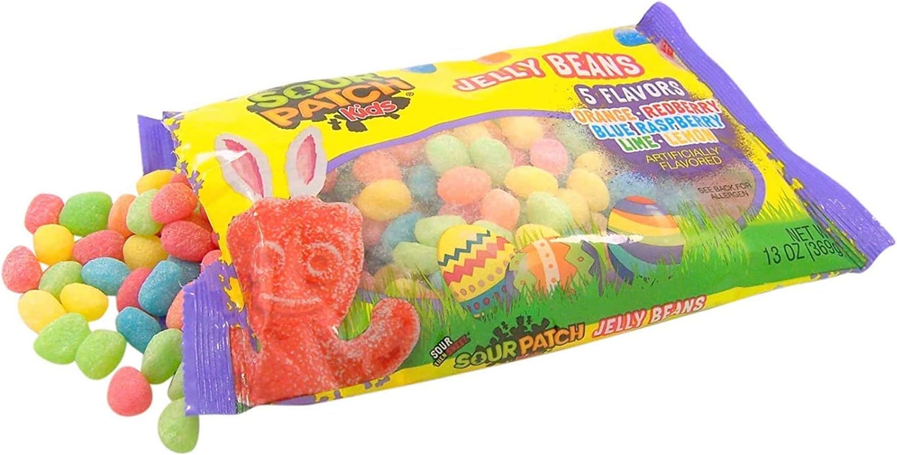 Easter Egg Shaped Sour Patch Kids Jelly Beans Basket Candy Stuffers for Kids, 13 Ounces