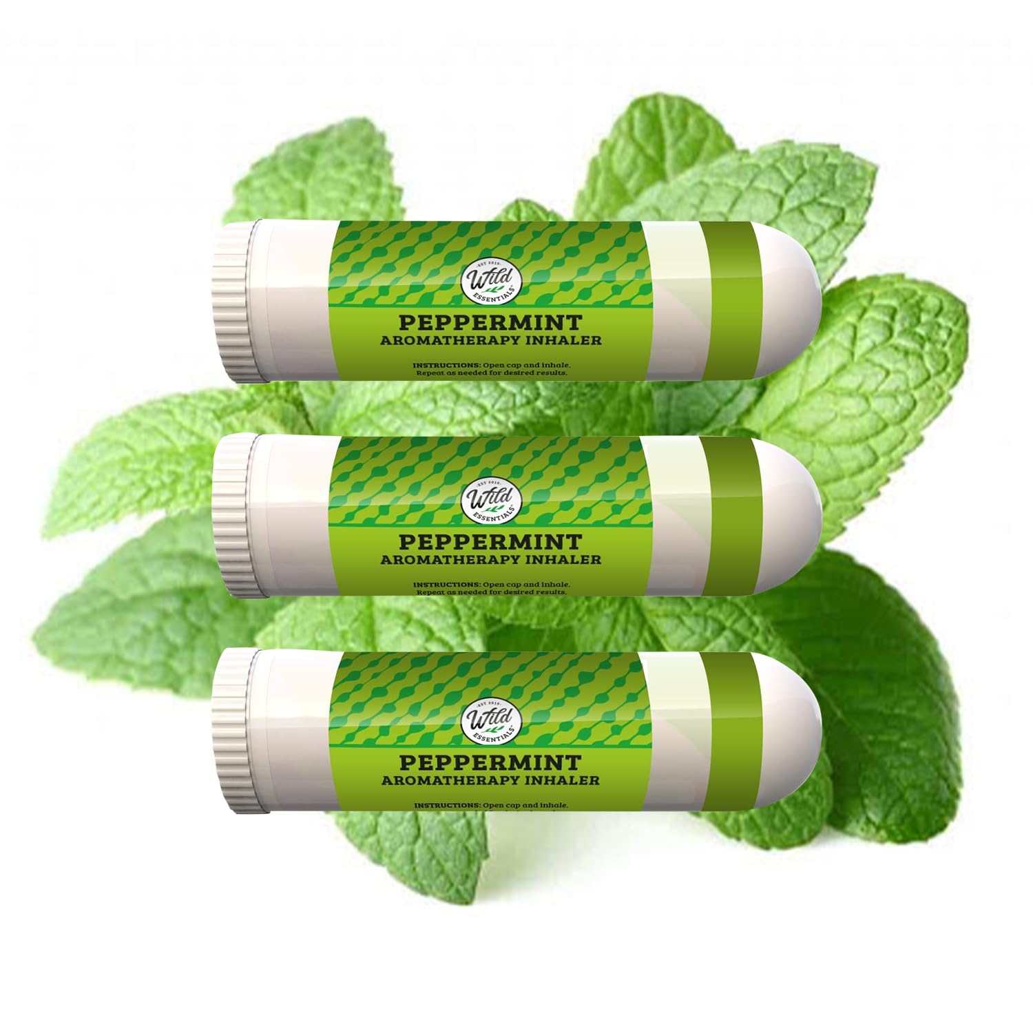 Wild Essentials 3 Pack of Peppermint Aromatherapy Nasal Inhalers Made with 100% Natural Essential Oils, Energy, Respiratory, Lung Relief, Olfactory