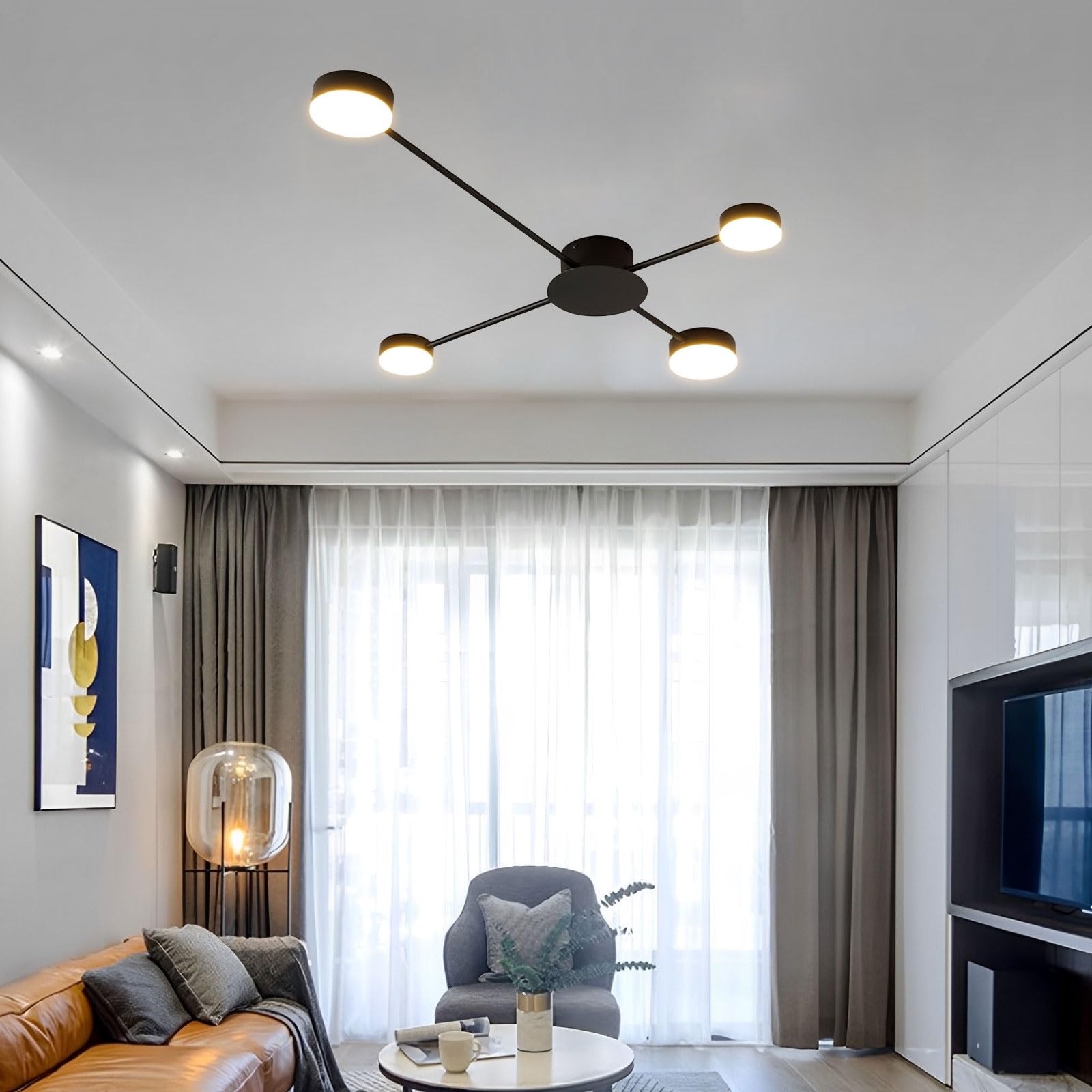 Nowoczesna metalowa lampa sufitowa, wewnętrzna oprawa LED, żyrandol na wyspę kuchenną, 3 regulowane temperatury barwowe, idealna do salonu, jadalni, sypialni i sypialni