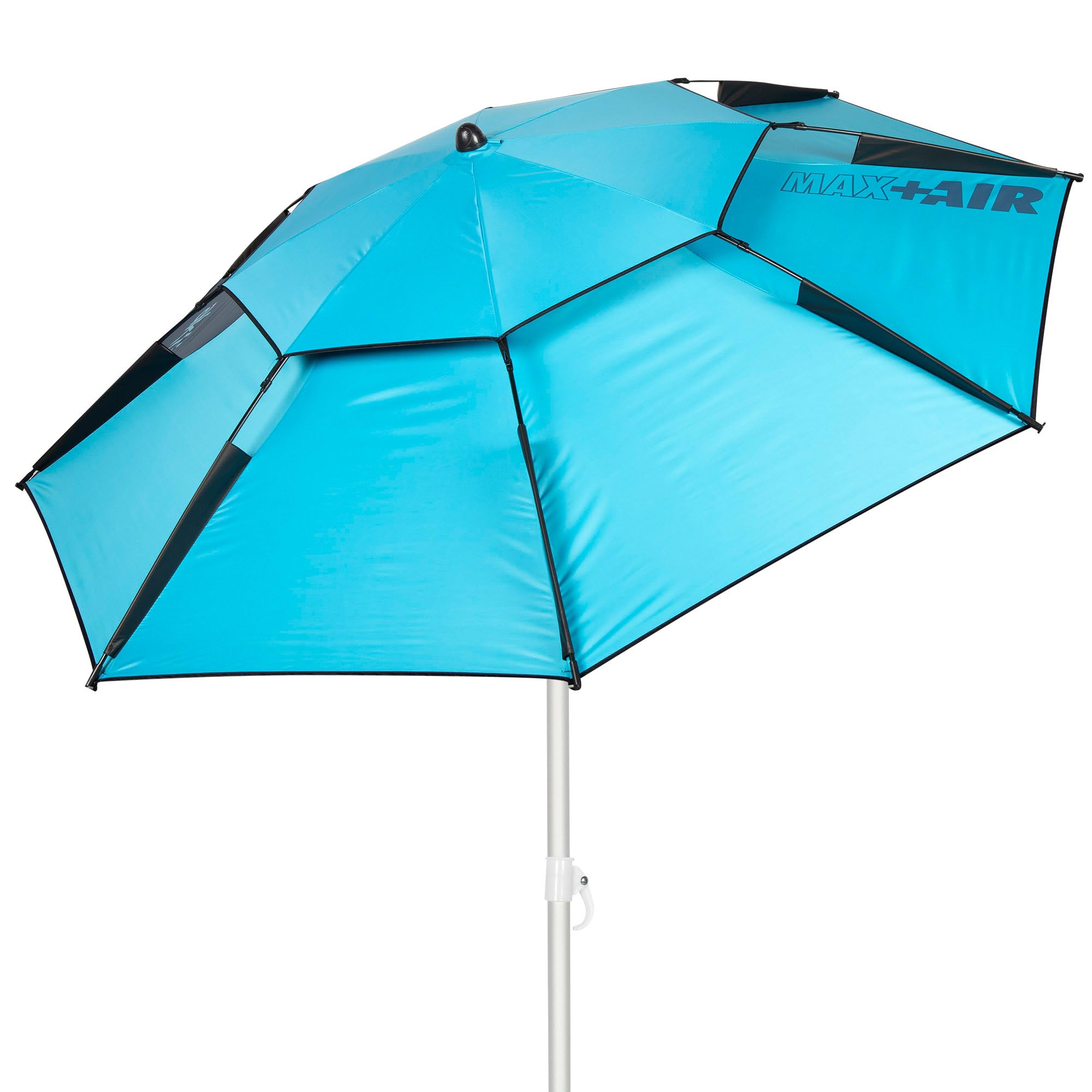 AKTIVE Ombrellone da spiaggia e da pesca antivento 200 cm, Blu, UV50, Palo basculante, Ventilazione superiore