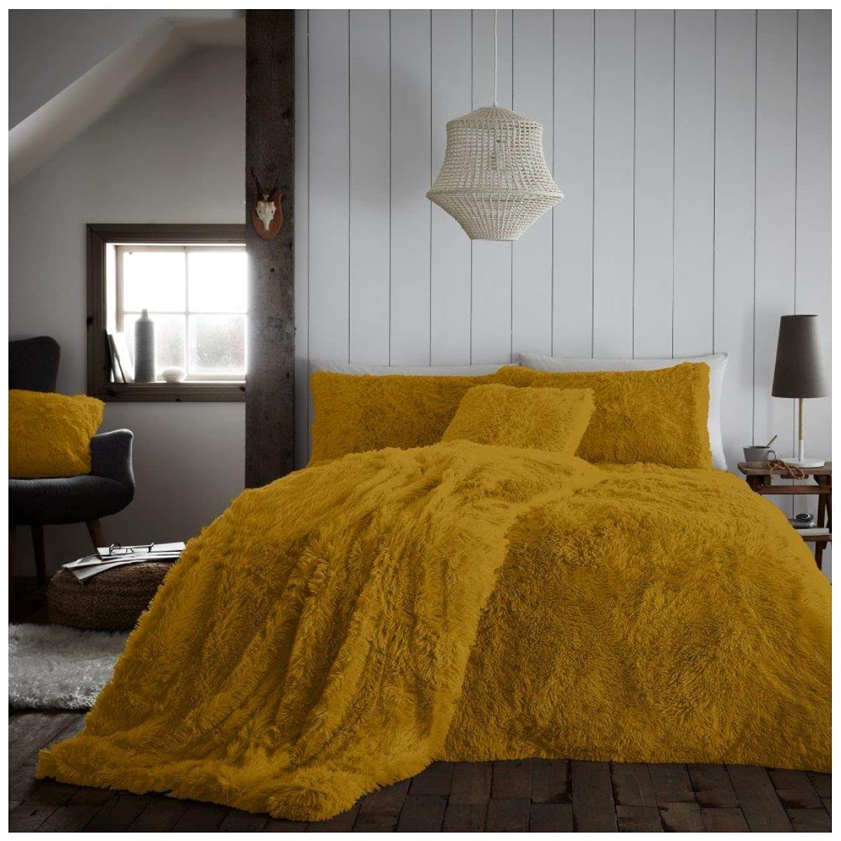GC GAVENO CAVAILIA Soft & Warm Teddy Bear Duvet Set Thermal Fleece Hugg & Snugg Quilt Cover Fluffy Fur Bedding Fuzzy Coverlet, Ochre 3Pcs
