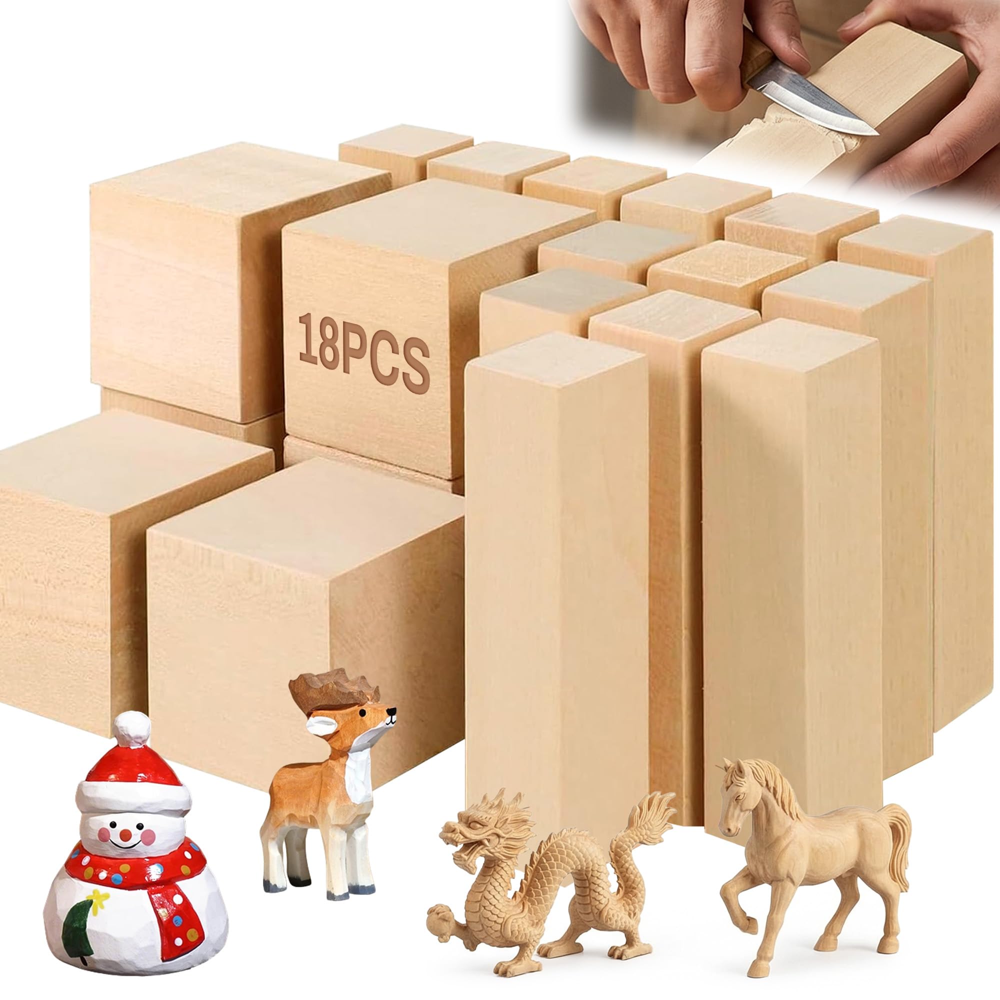 Yozaiuui Grain 18Pcs Basswood Carving Blocks For Whittling: Soft Carving Wood Blanks For Beginners & Hobbyists Natural Unfinished Wood Blocks For Diy Woodcraft Figure Carving School Craft Projects