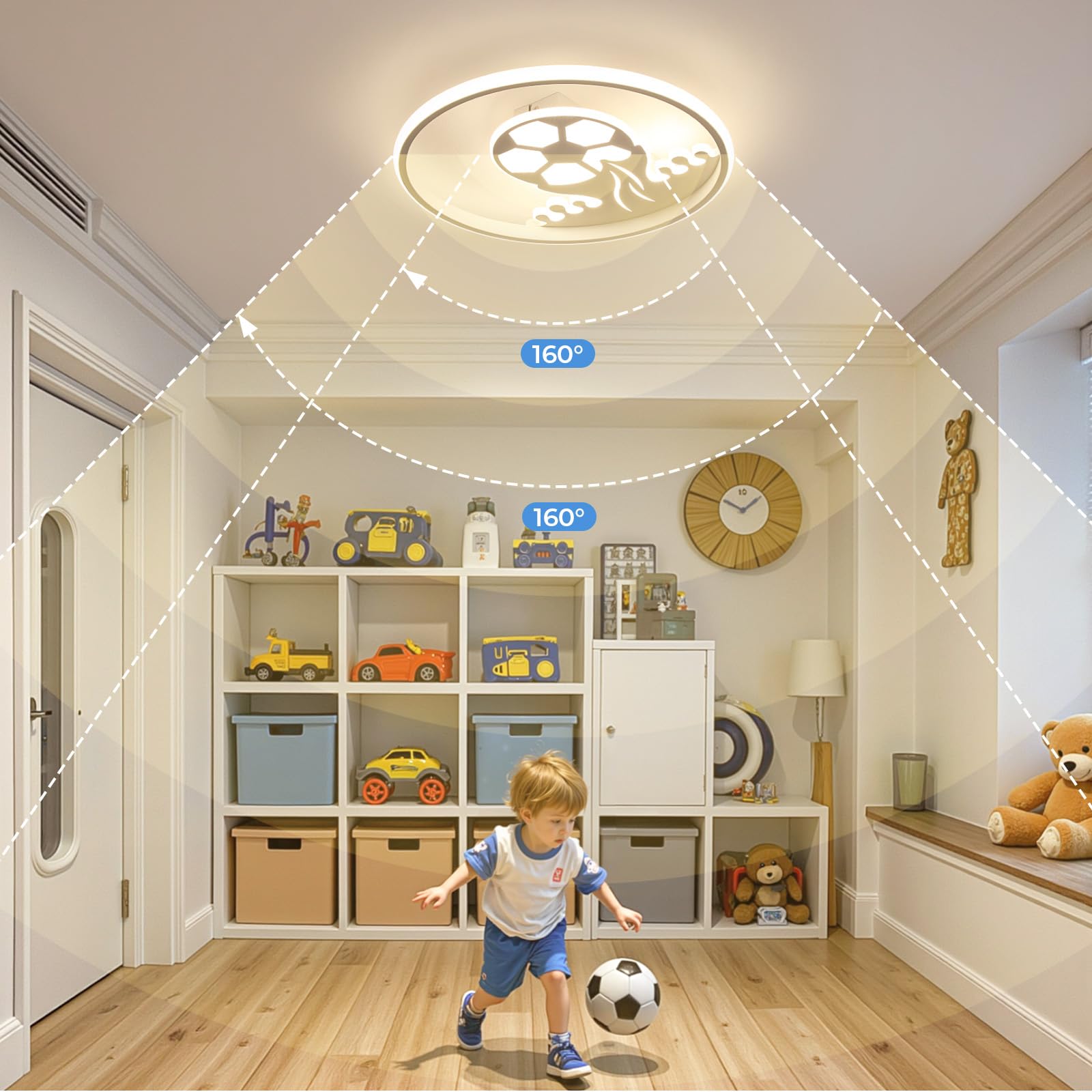 Lampara Techo Infantil: Plafon LED Techo 32W con Mando a Distancia - Futbol Luces 3000K-6000K Regulable con Luz Nocturna y Temporizador para Habitación Niños y Dormitorio Juvenil, Ø30CM