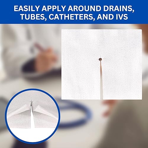 Miniatura 6 de Gasa de esponja de drenaje dividido de 4 x 4 estériles de 6 capas paquete de 50 vendaje absorbente precortado de 4 x 4 pulgadas no tejido para