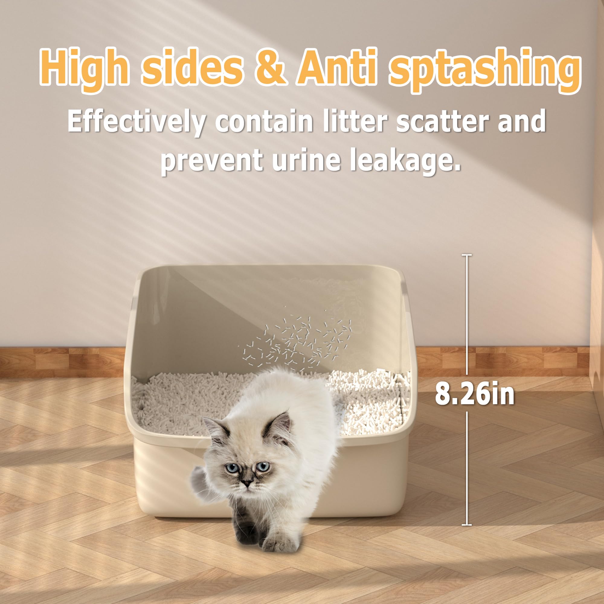 Offene Katzentoilette, Katzentoiletten für Katzen, hohe Seiten, niedriger Eingang, rechteckig, mehrere Farben, passend für alle Katzengrößen (weiß)
