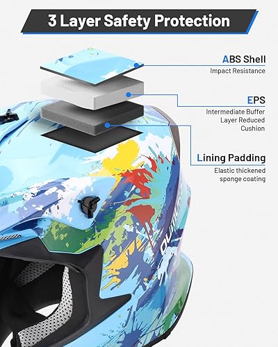 Miniatura 4 de Casco DOT juvenil para bicicleta de tierra para niños y niñas con gafas y guantes para niños de 8 a 18 años, casco para cuatrimotos y motocross