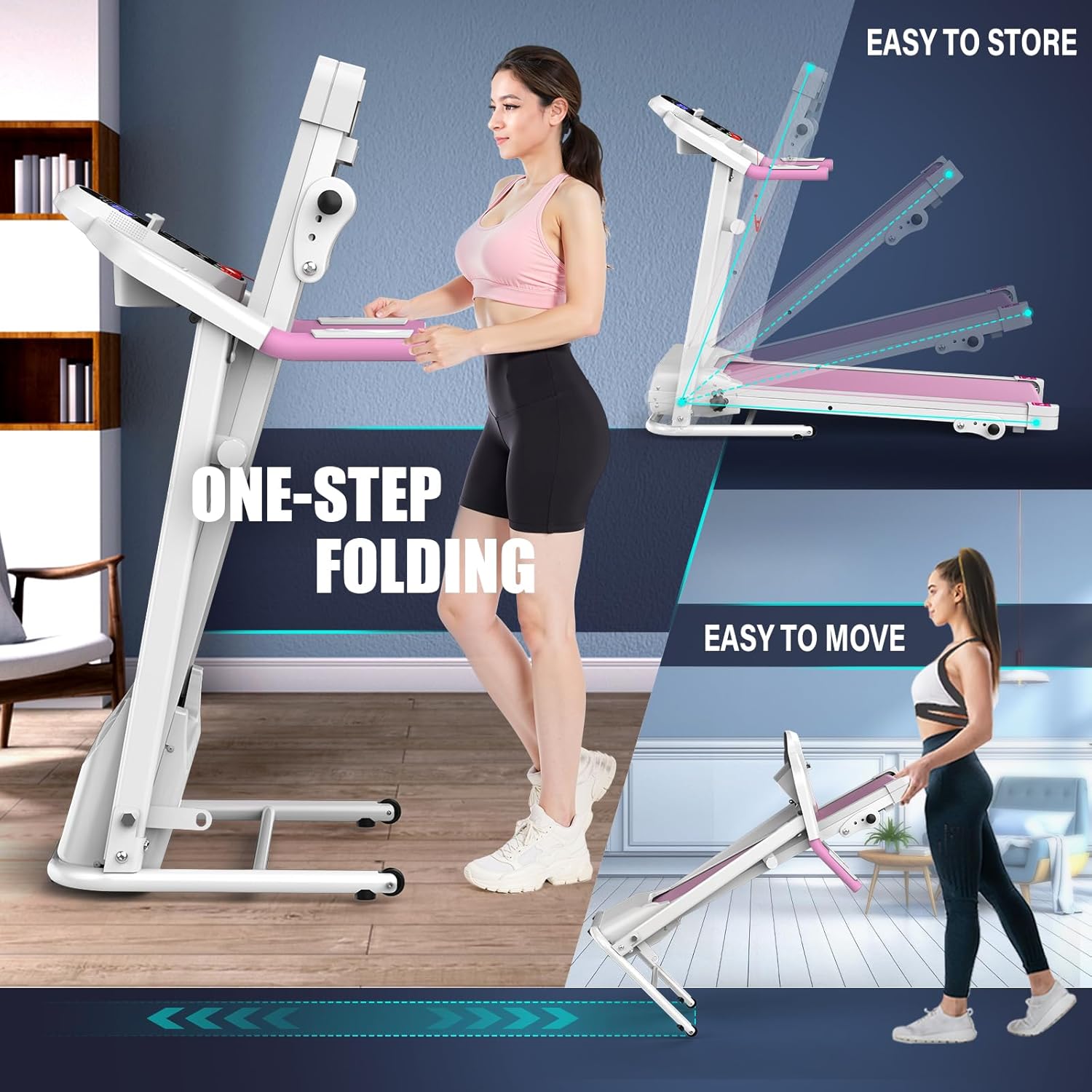 FYC Compact Folding Treadmill for Home - 2.5HP Quiet Brushless Motor, 3-Level Incline, 7.5 MPH, Shock Absorption, Space-Saving Design for Running, Walking - Treadmill for Small Spaces & Home Use