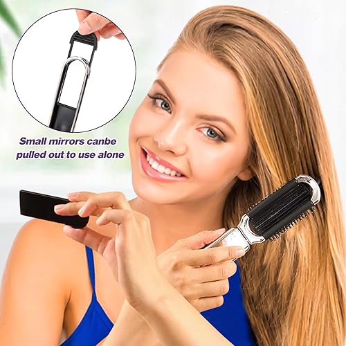 Miniatura 10 de Cepillo de pelo de viaje con espejo, 2 piezas de cepillo plegable de tamaño de bolsillo plegable, mini cepillo de viaje, peine de masaje, cepillos