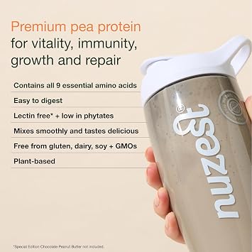 Nuzest Vegan Pea Protein Powder - Clean Lean Protein 20 Servings 20g Protein, Rich Chocolate Protein Shake Mix + Sports Shaker Bottle 24oz