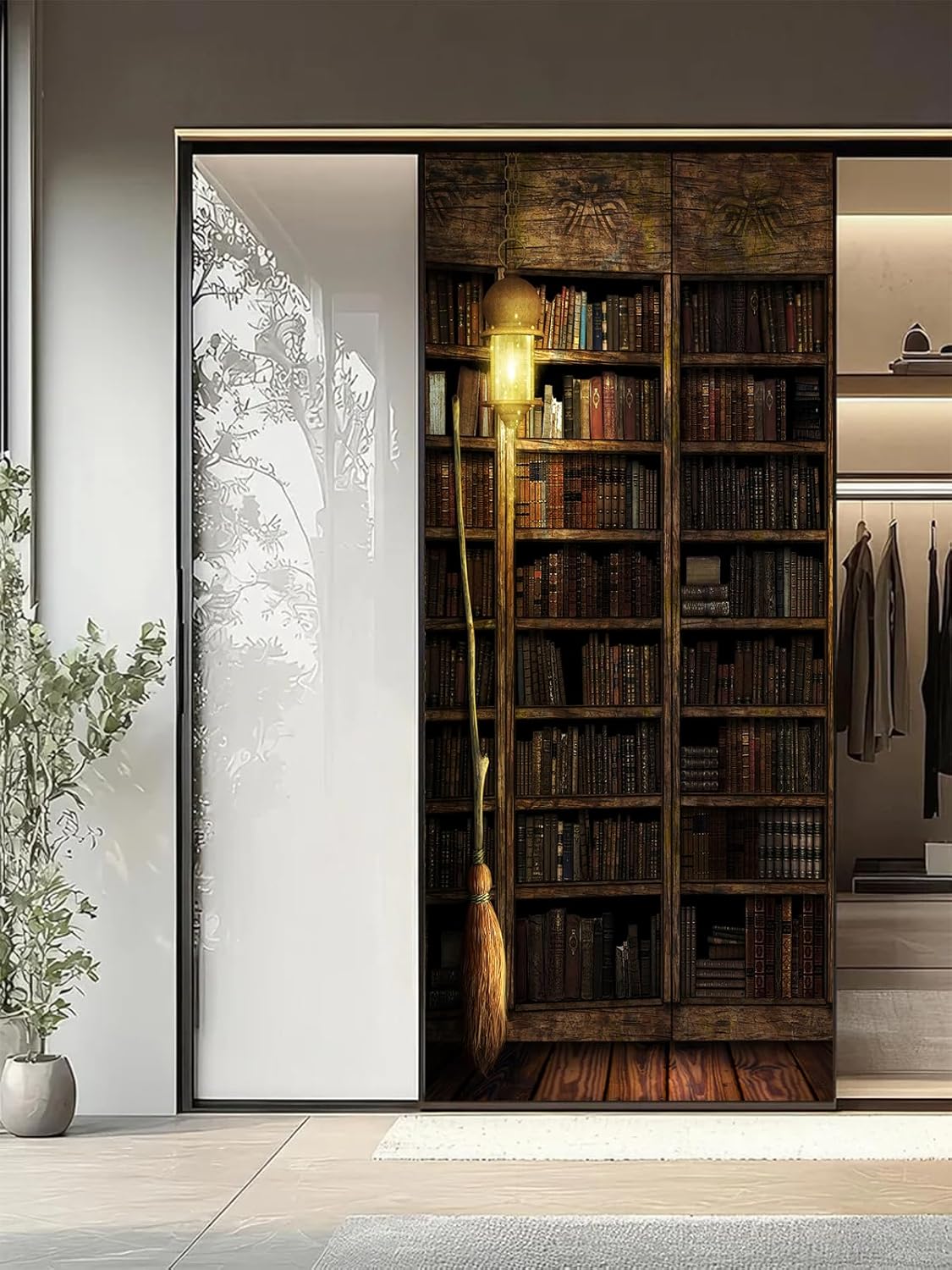 artfanke 3D Vintage Bookshelf Peel and Stick Door Sticker 33.5"x84.6"-Self-Adhesive Door Murals Wallpaper Removable Wall Decals for Home Decor (2 Sheets/Set)