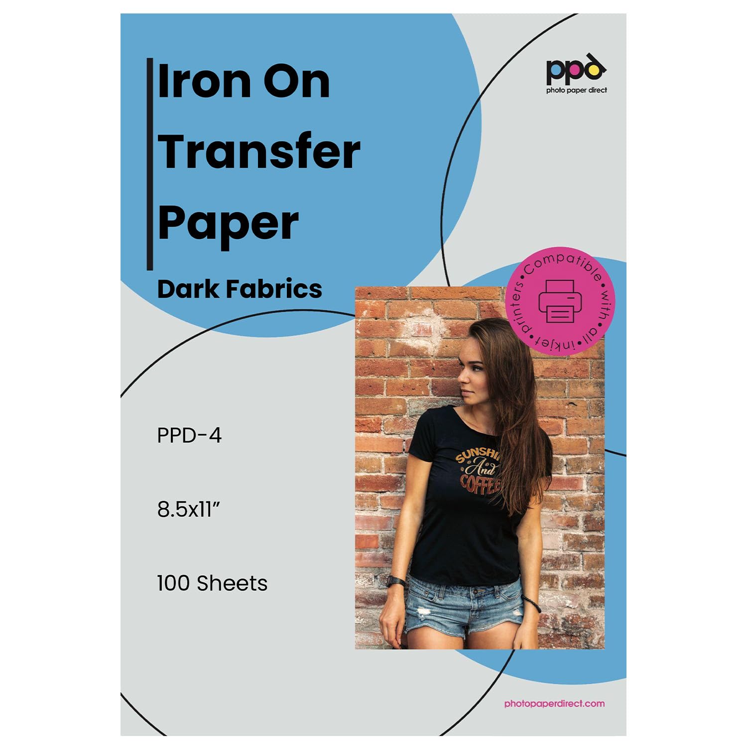 PPD 100 Sheets 8.5x11" - Inkjet Iron-on Heat Transfer Paper for Black & Dark Fabric and T-Shirts - Premium - PPD-4-100