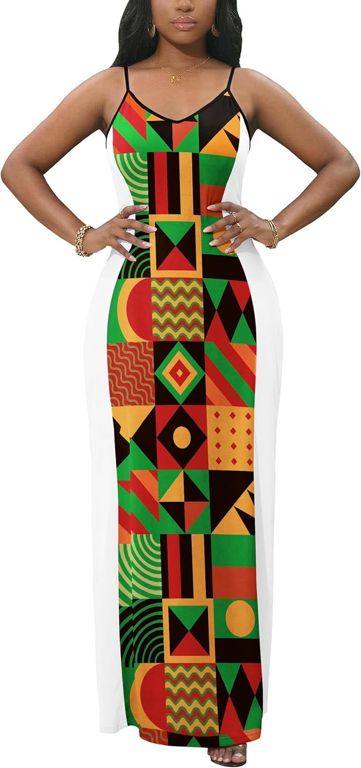 FANDEE Women’s Sundresses – Sleeveless Maxi Dress with Pockets, Adjustable Spaghetti Straps Long Summer Dress for Vacation