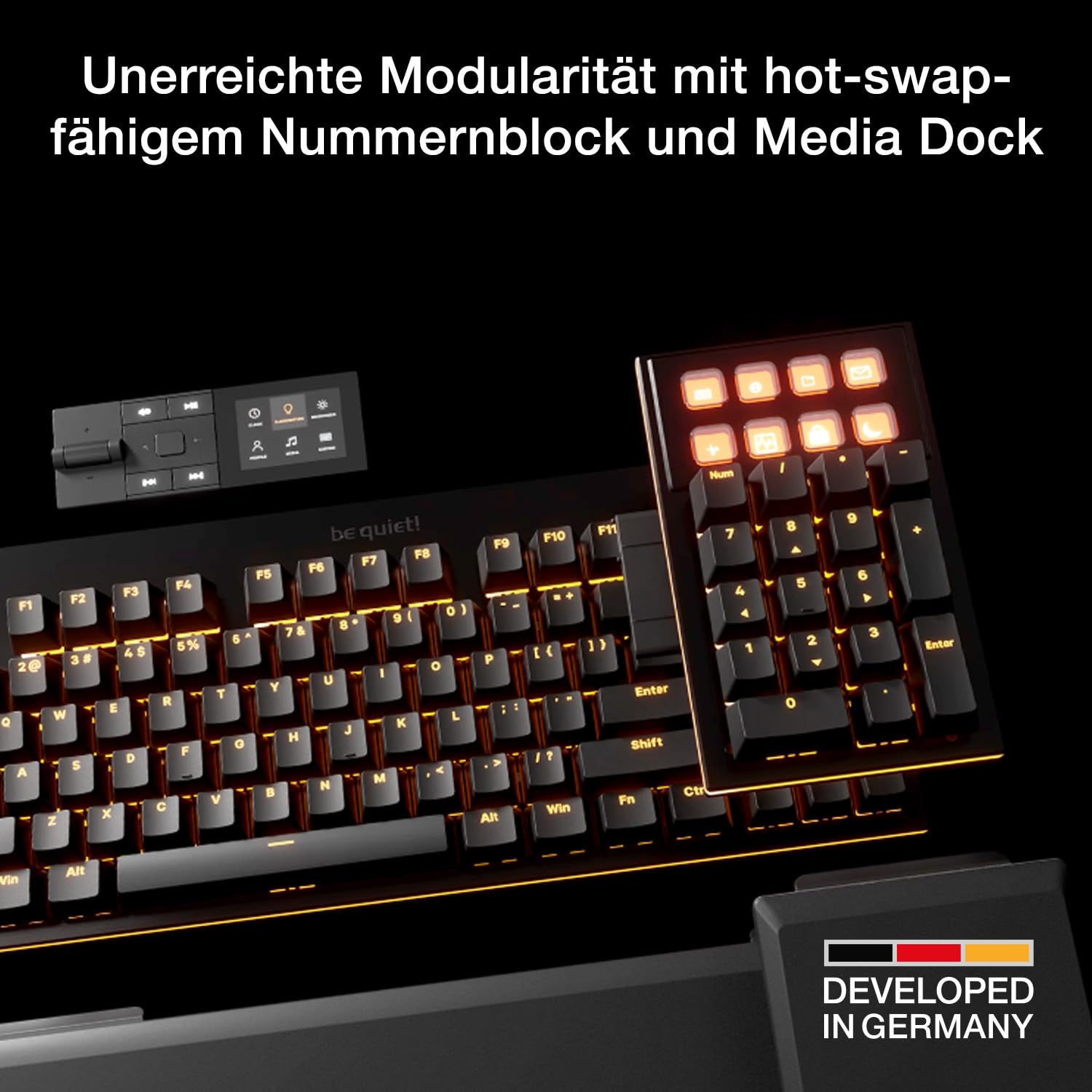 Stille Mount Silent Linear FR ISO Tastatur 8-Display-Keys, Medien.Dock, Hot-Swappable Nummerntastie, Naturgetreu lubriziertes Mechanisches Tasten, 3 Schichten Isolation, Doppelschicht Keycaps - Dettaglio