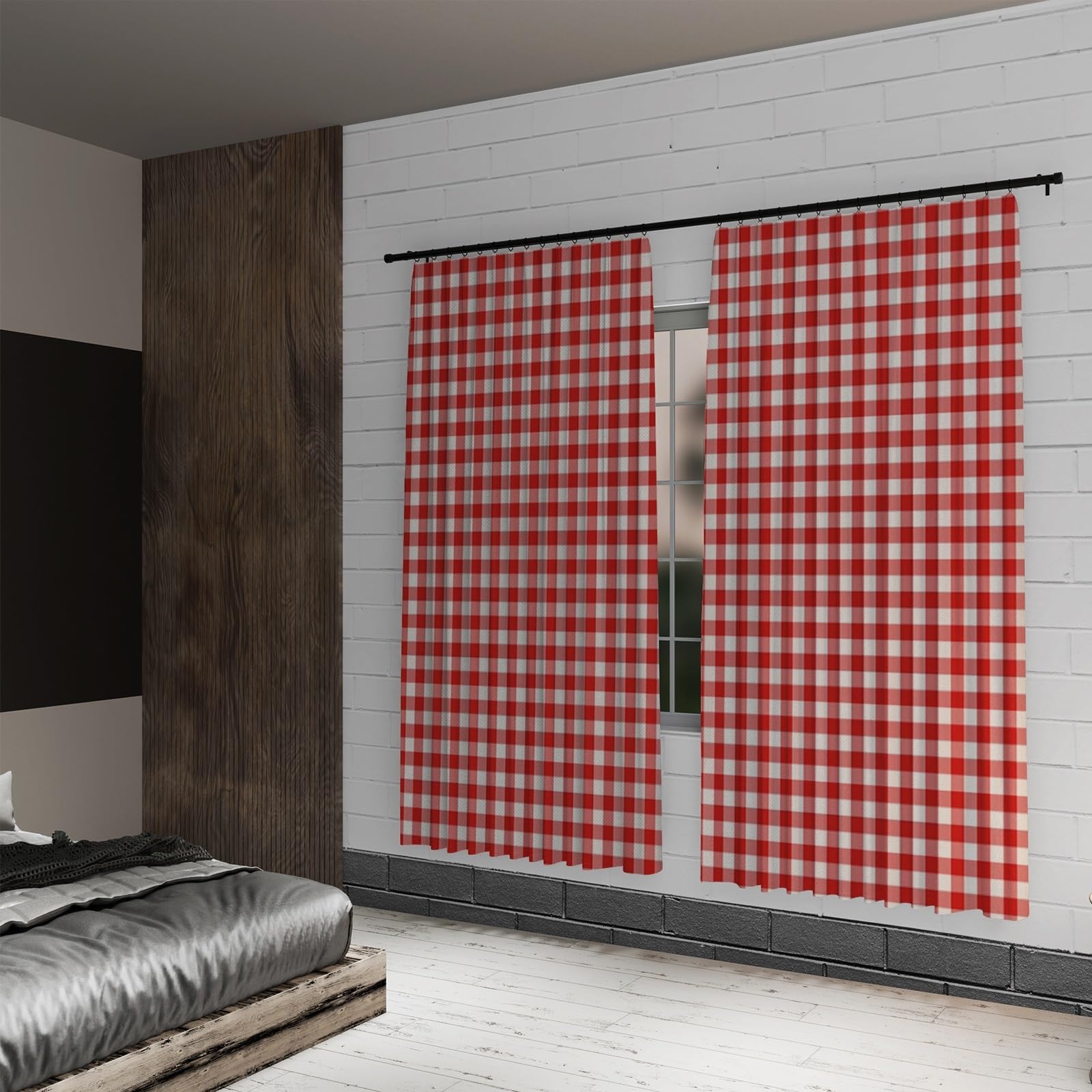 Tende a quadri Rosso e bianco Tenda per soggiorno Fattoria Tende Trattamenti per finestre Camera da letto Cameretta Interno Porta Linguetta posteriore Tenda 107x160cm 2 pannelli