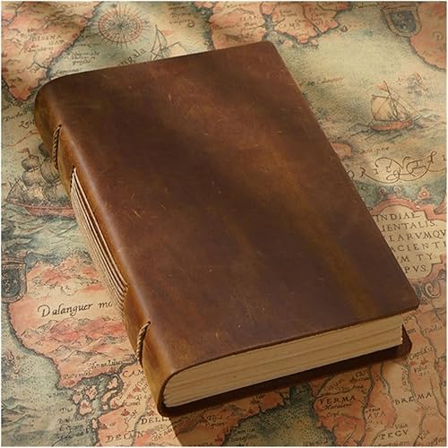 TREXD - Cuaderno hecho a mano con tapa de cuero diario retro cuaderno de bocetos regalo para profesores estudiantes papel kraft en blanco libro