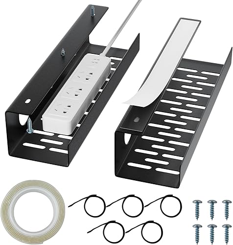 Bandeja autoadhesiva para organizar cables debajo del escritorio, 2 unidades, organizador de cables de acero para debajo del escritorio, organizador