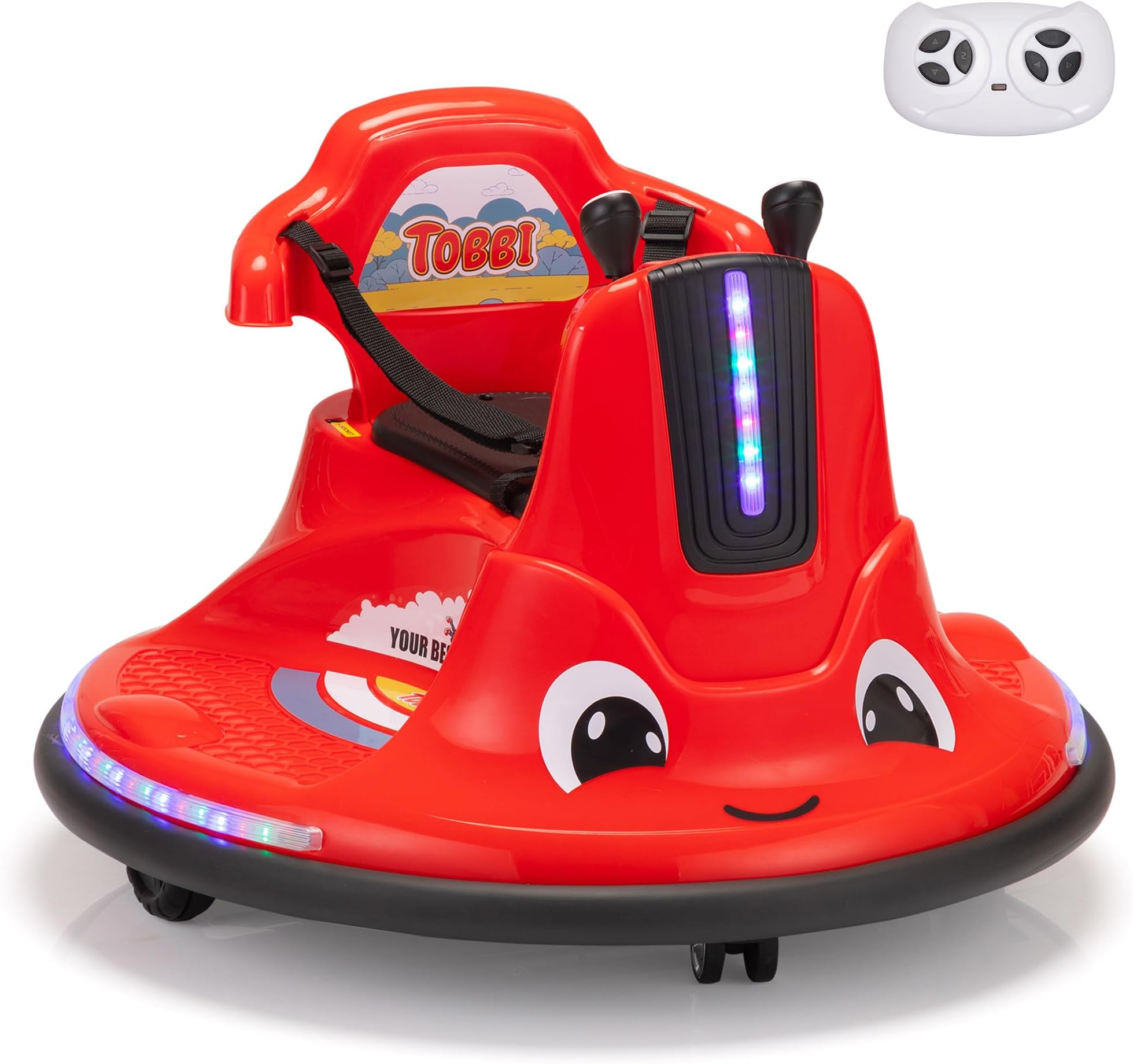 Toddlers Bumper Car, 12v Baby Electric Ride On Snail Shape Toy with Remote Control/Children DIY Funny Stickers/360 Degree Spin for Kids of Ages 1.5-9 (Red)
