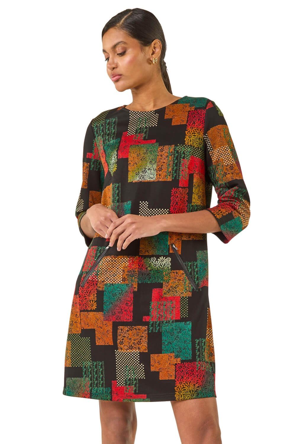 Roman Women's Geo Print Shift Stretch Dress | Size: 14