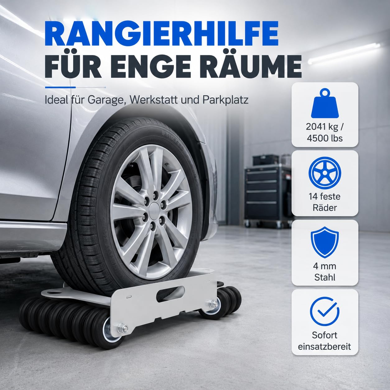Rangierroller 1 Stück Auto Rangierhilfe mit 14 festen Rädern, Reifenroller aus Stahl bis 4500 lbs 2041 kg, Fahrzeugroller für Auto LKW ATV Rasenmäher